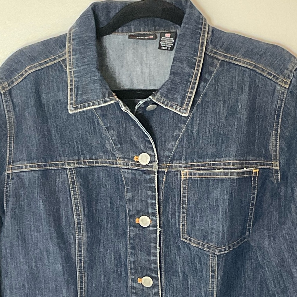 Chico's Dark Blue Denim Knee Length Jacket-Dress with Pockets Size Large - Picture 2 of 7